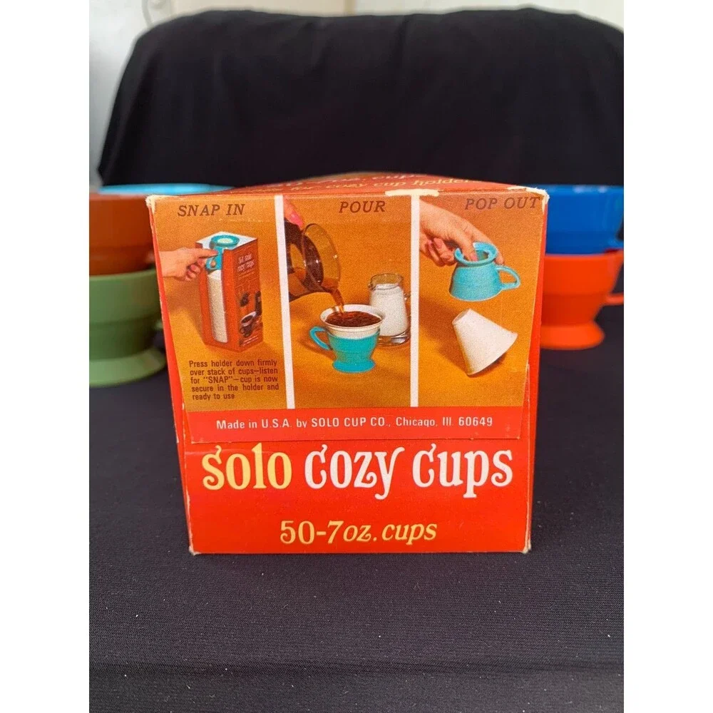 6  Vintage Solo Cozy Cup Holders and Solo Cozy Cup Refills (40) Opened 70s Color